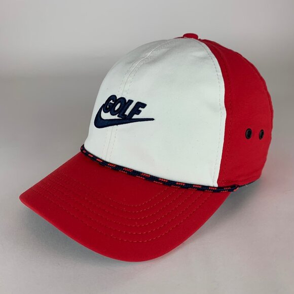 Nike Golf Classic99 Dri Fit Mens Red White Rope Golfer Strapback Adjustable Hat - Picture 1 of 5
